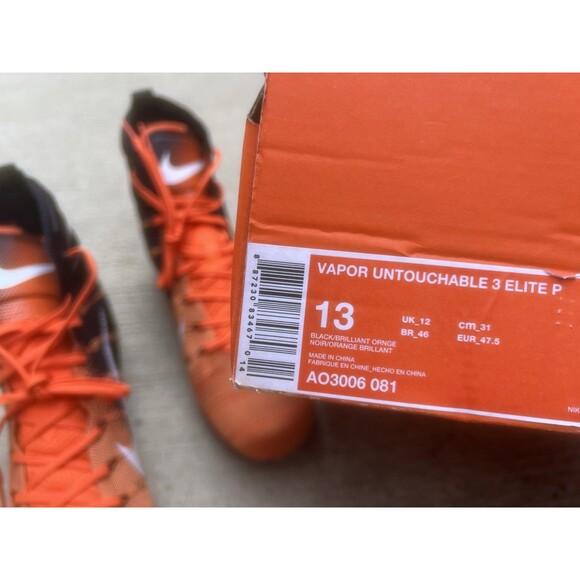 Size 13 Nike Vapor Untouchable 3 Elite Football Cleats Black/Orange AO3006-081 main image 2